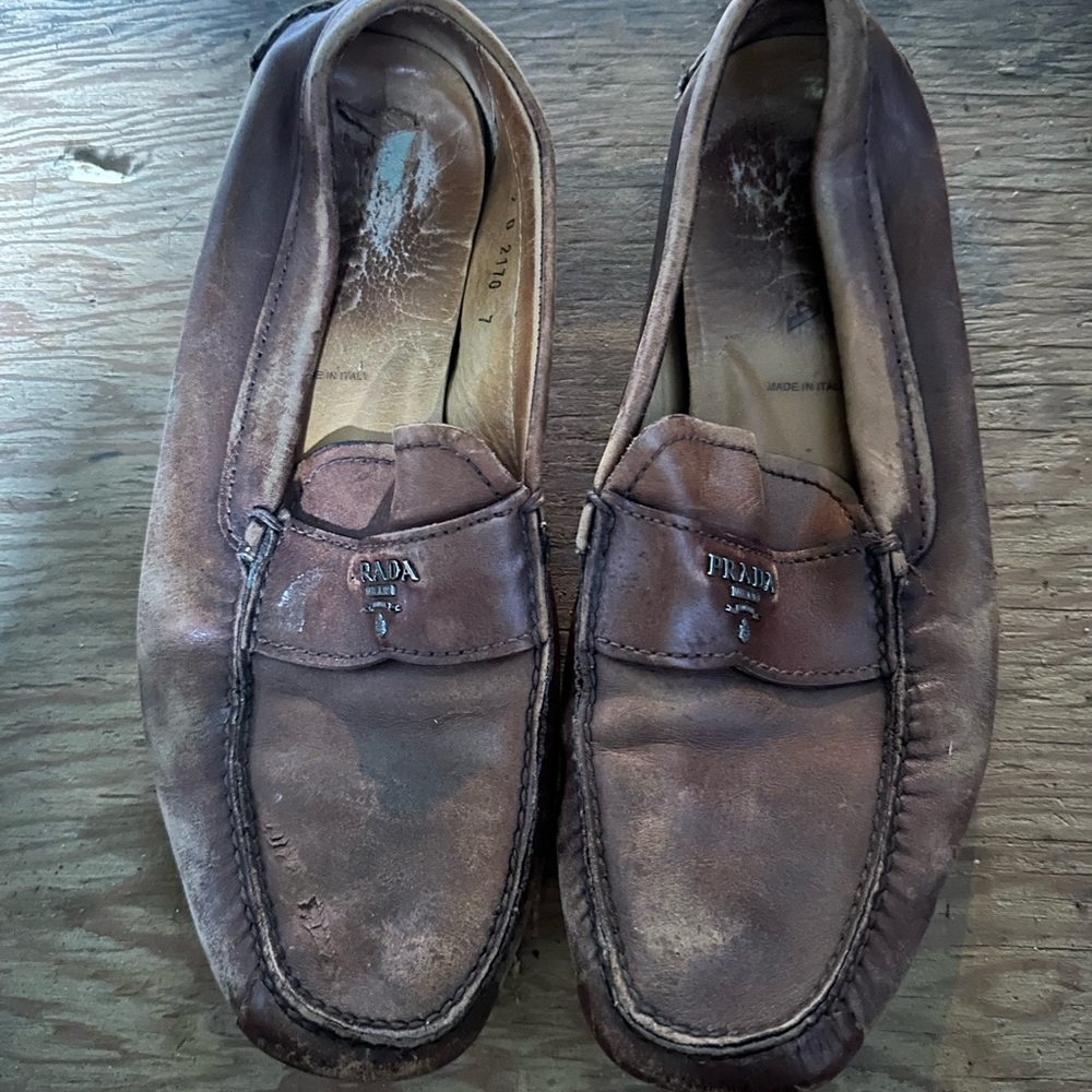 Prada Brown Leather Slip-On Loafers